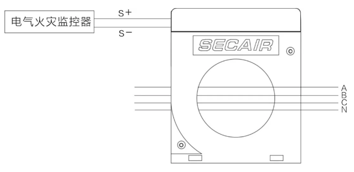 J-SCM41(160)剩余電流式<a href=http://m.haowenfeng.com/dianqihuozai/ target=_blank class=infotextkey>電氣火災(zāi)監(jiān)控</a>探測器接線圖